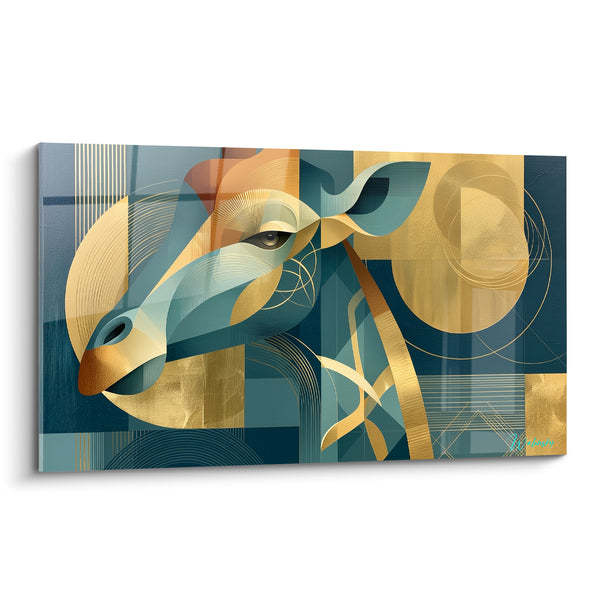 Tableau Girafe géométrique bleu pétrole et doré - Élégance dorée - Edition Girafe