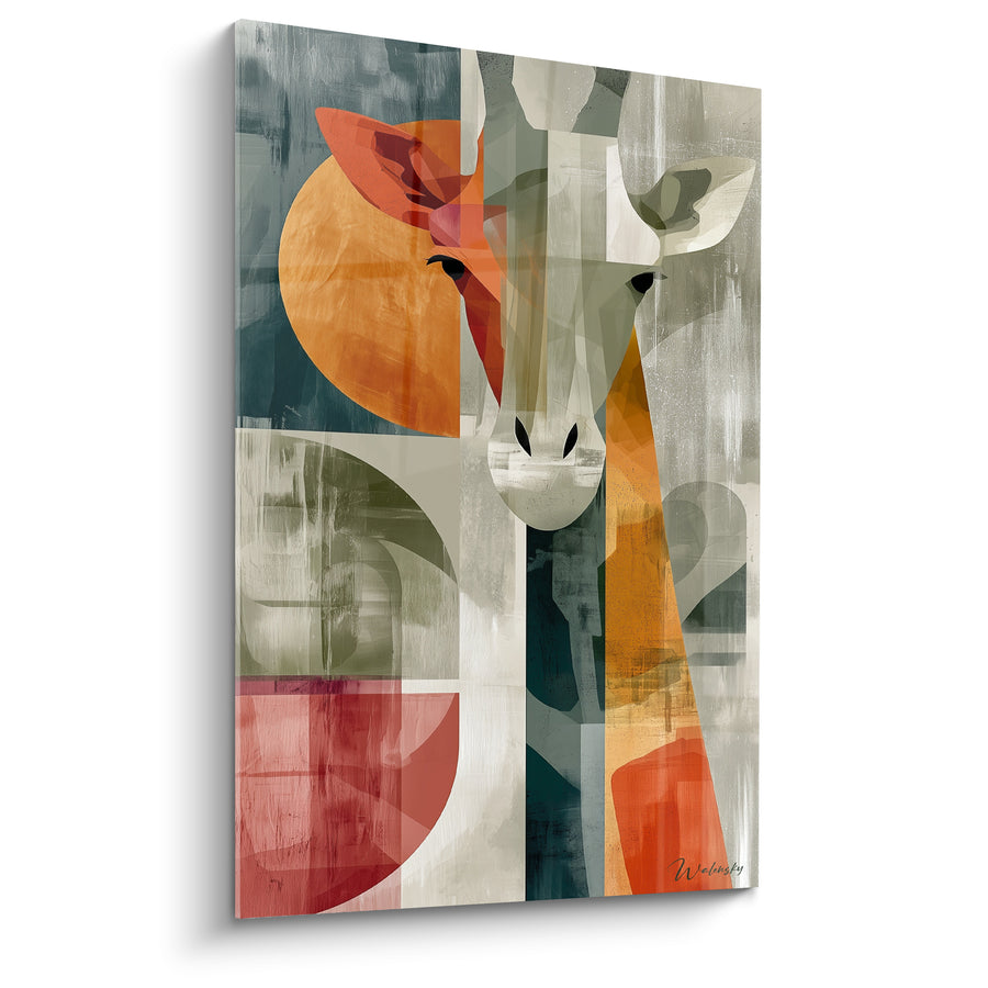 Tableau Girafe ivoire et orange aux formes géométriques - Portrait cubiste minimaliste - Edition Girafe