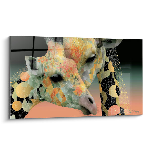 Tableau Girafe géométrique aux teintes pêche et dorées - Douceur cristallisée - Edition Girafe