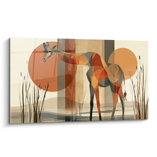 Tableau Girafe géométrique aux teintes terracotta et anthracite - Halte au crépuscule - Edition Girafe
