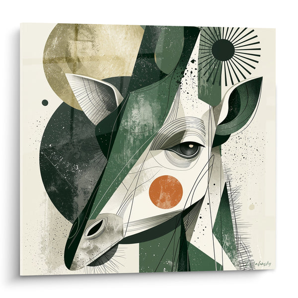 Tableau Girafe géométrique vert et ocre en portrait - Vision fragmentée - Edition Girafe
