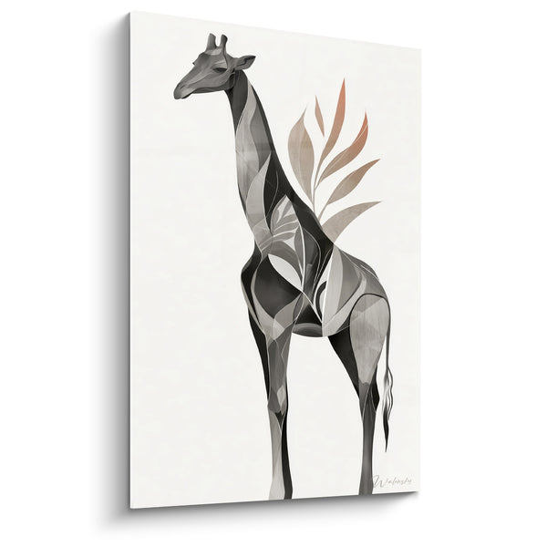 Tableau Girafe grise aux feuilles terracotta - Rêverie végétale - Edition Girafe