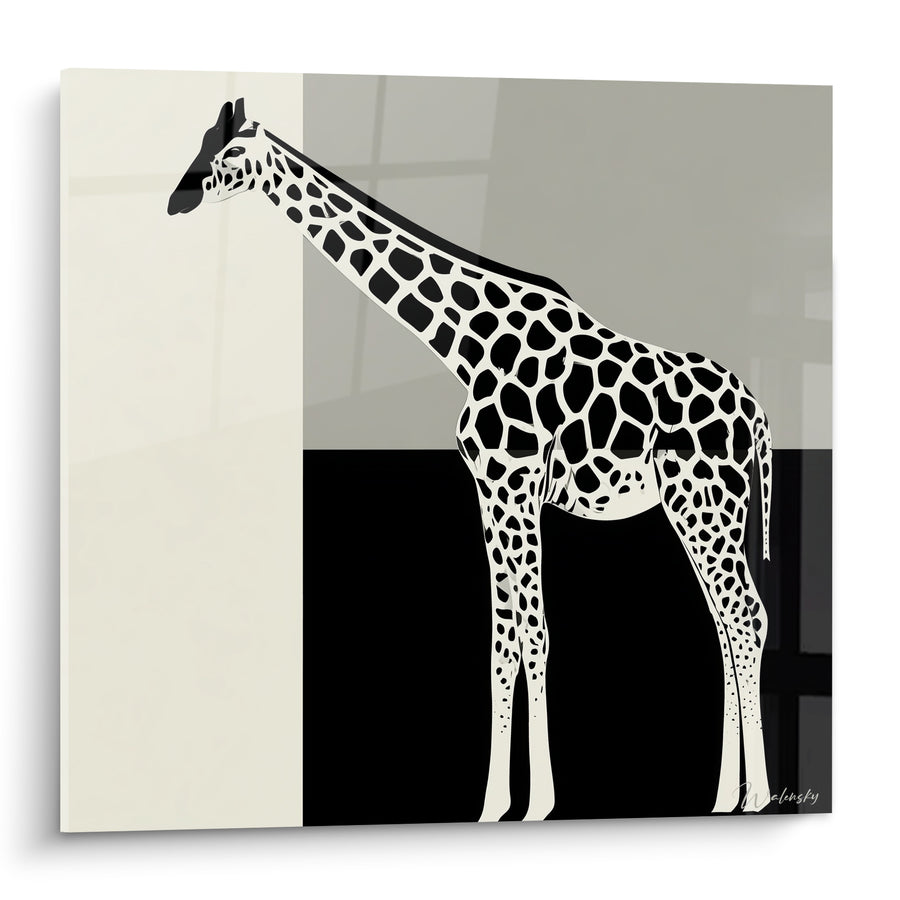 Tableau Girafe graphique fond ivoire et gris - Silhouette silencieuse - Edition Girafe
