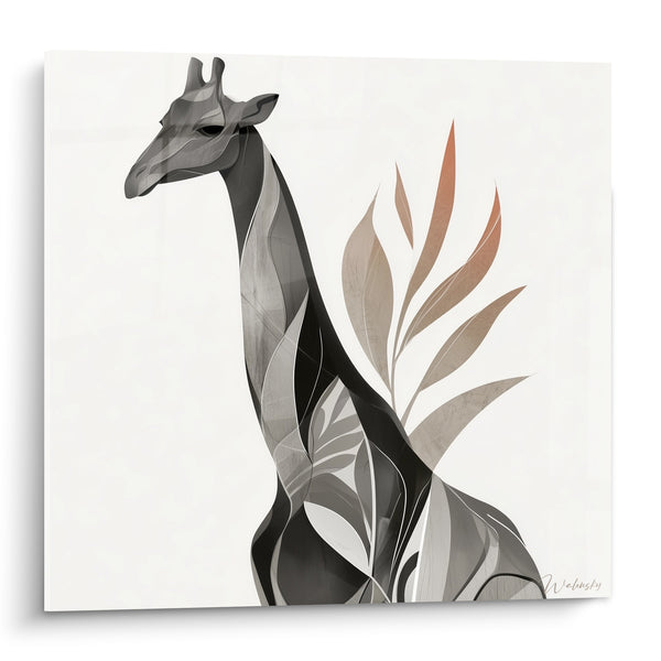 Tableau Girafe grise et beige au feuillage terracotta - Éveil végétal - Edition Girafe