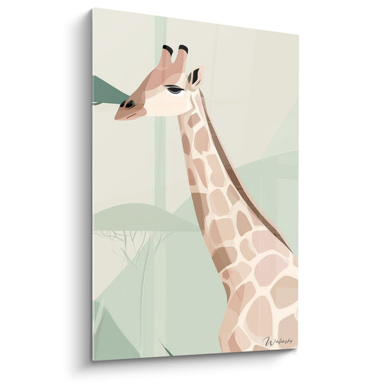 Tableau Girafe illustrée fond vert pastel - Quiétude sauvage - Edition Girafe