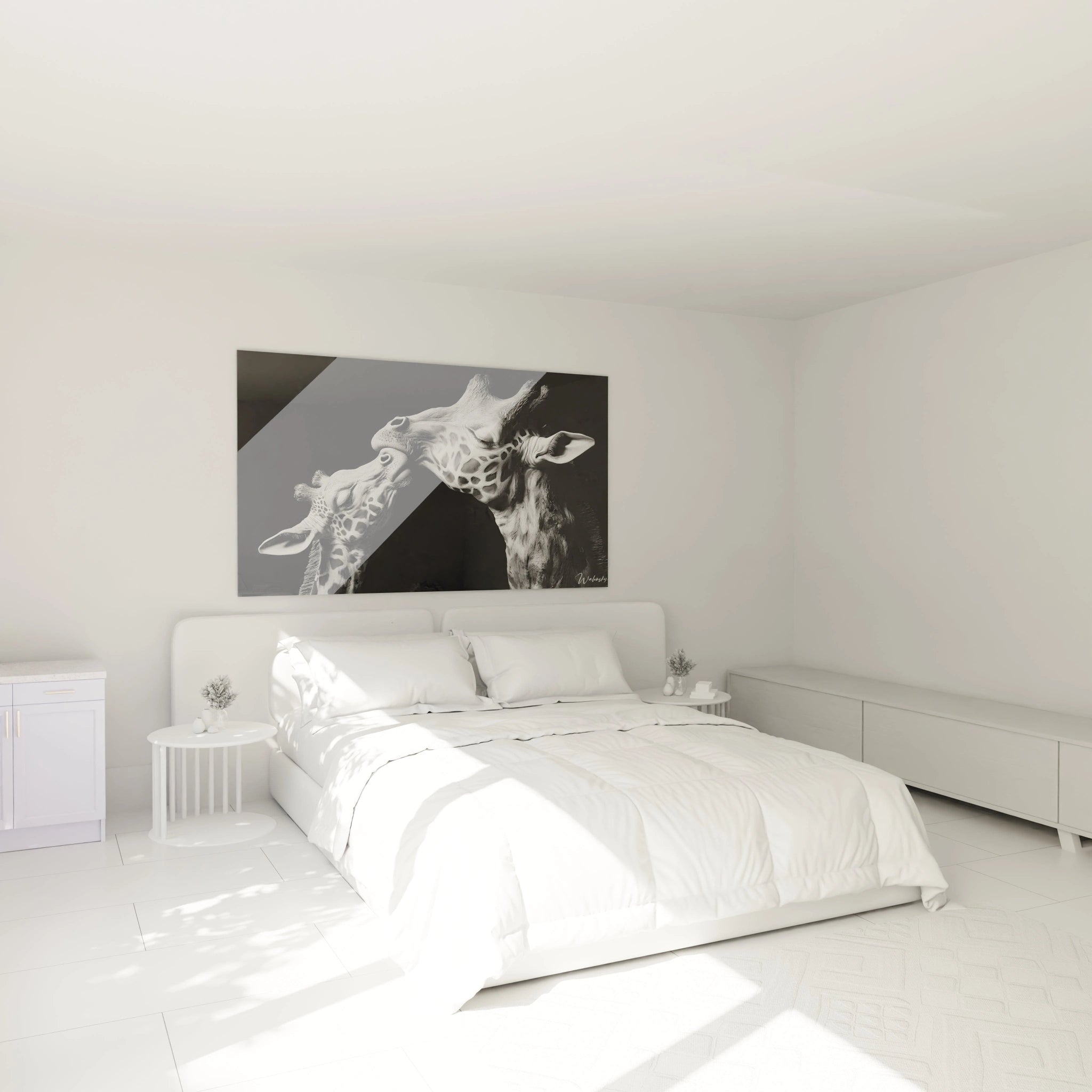 Tableau girafe en noir et blanc de Walensky, décor moderne pour chambre lumineuse