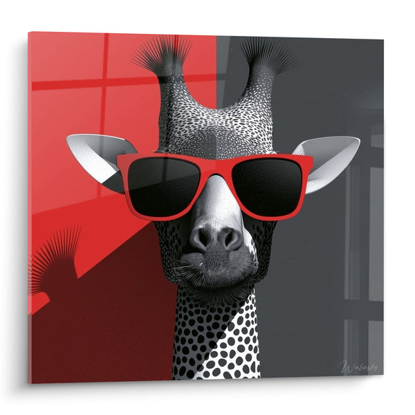 Tableau Girafe noire et blanche aux lunettes rouges - Effronterie citadine - Edition Girafe
