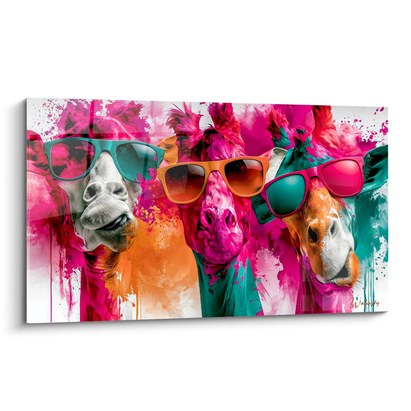Tableau Trois girafes en lunettes de soleil colorées - Trio déjanté - Edition Girafe