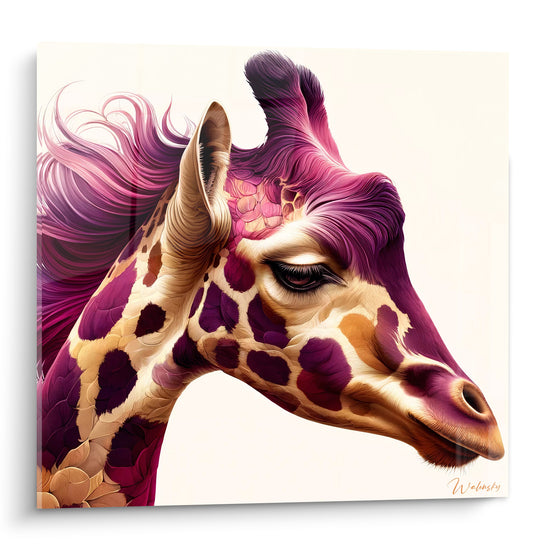 Tableau Girafe magenta aux taches dorées - Rêverie somptueuse - Edition Girafe