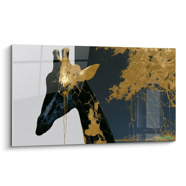 Tableau Girafe tête marbrée noir et doré - Métamorphose précieuse - Edition Girafe
