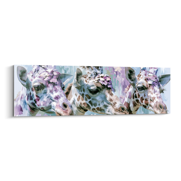 Tableau Girafes mauves aux taches bleutées - Marche silencieuse - Edition Girafe