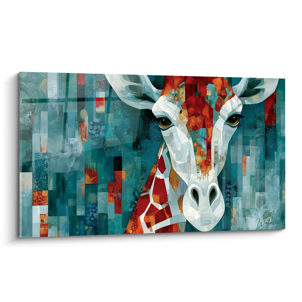 Tableau Girafe aux tons bleu sarcelle et roux - Regard mosaïque - Edition Girafe