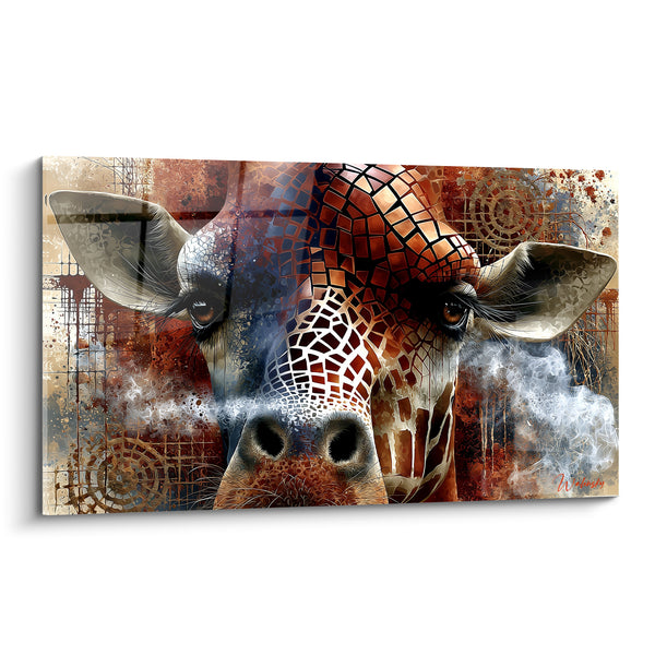 Tableau Girafe museau roux et fond texturé - Regard captif - Edition Girafe
