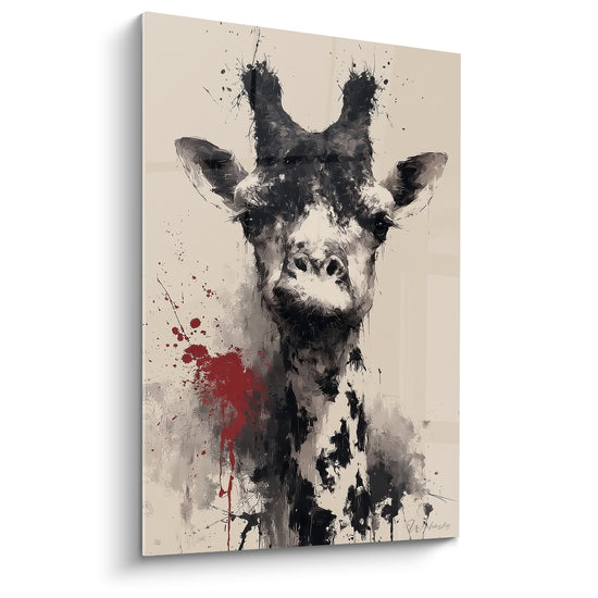Tableau Girafe noire aux éclaboussures rouges - Silence troublé - Edition Girafe