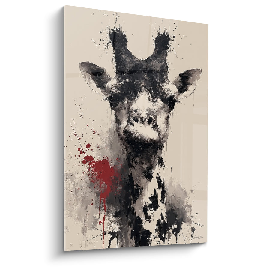 Tableau Girafe noire aux éclaboussures rouges - Silence troublé - Edition Girafe