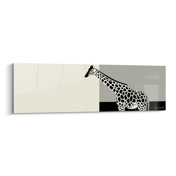 Tableau Girafe noire et blanche sur fond gris - Marche solitaire - Edition Girafe