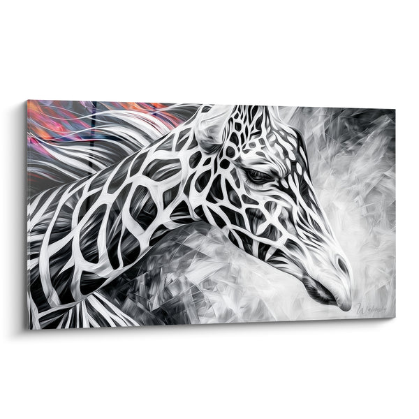 Tableau Girafe noire et blanche aux reflets colorés - Éveil graphique - Edition Girafe