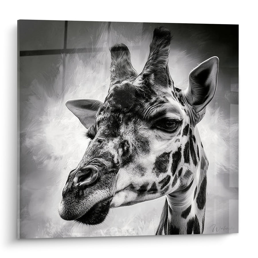 Tableau Girafe noir et blanc aux taches marquées - Regard du savane - Edition Girafe