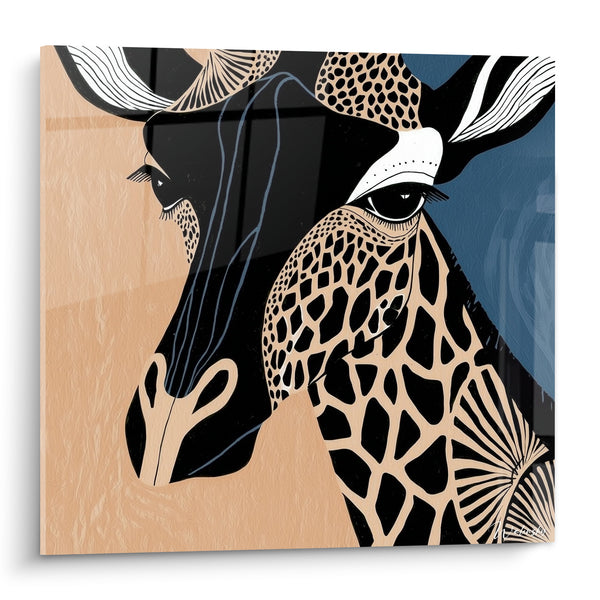 Tableau Girafe graphique noire et bleu marine - Regard sauvage - Edition Girafe