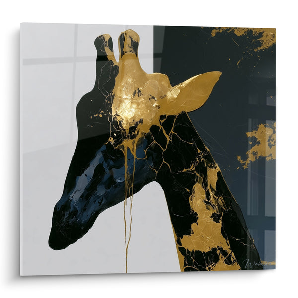 Tableau Girafe noire aux coulures dorées - Éclat minéral - Edition Girafe