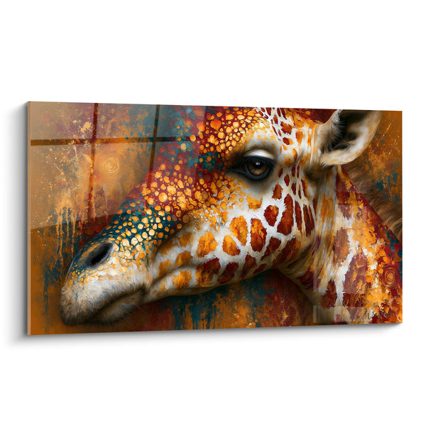 Tableau Girafe ocre et bleu pétrole moucheté - Mémoire ancestrale - Edition Girafe