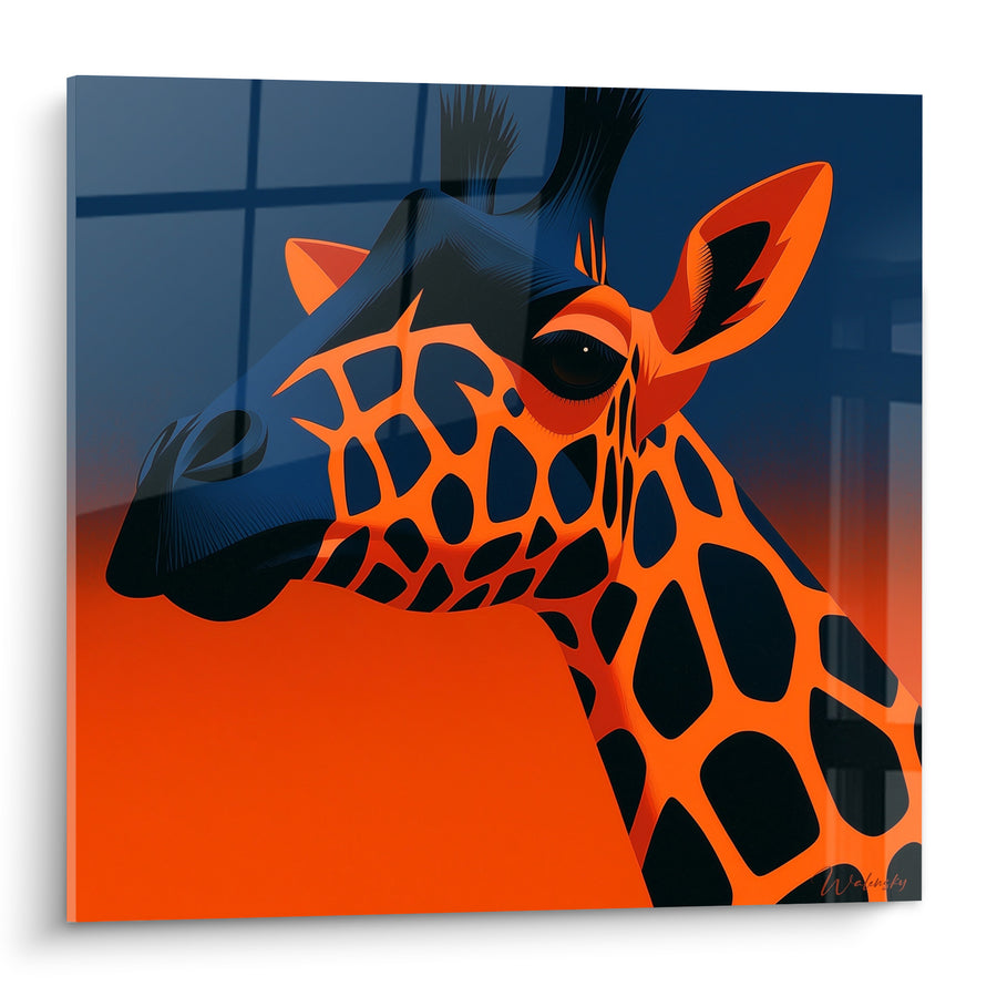 Tableau Girafe orange et bleu marine graphique - Bascule crépusculaire - Edition Girafe