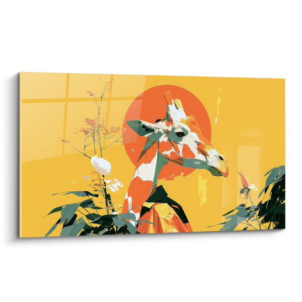Tableau Girafe orange au disque solaire - Lueur de savane - Edition Girafe