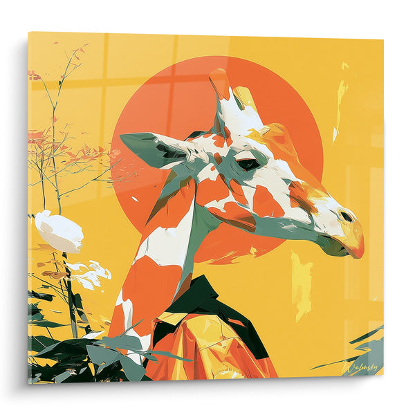 Tableau Girafe orange et jaune au soleil géométrique - Éveil solaire - Edition Girafe