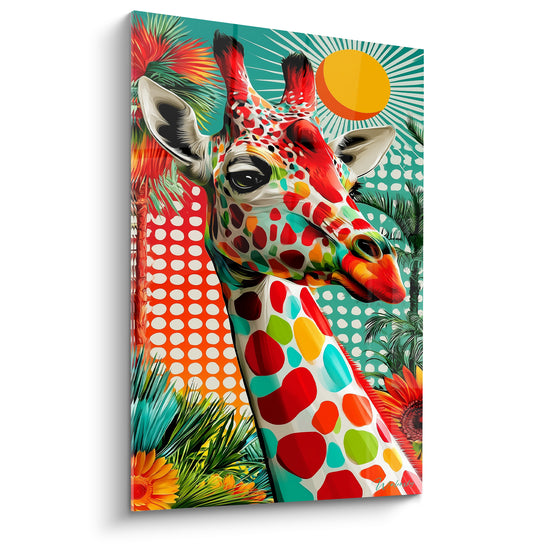 Tableau Girafe rouge et turquoise tropicale - Éveil tropical - Edition Girafe