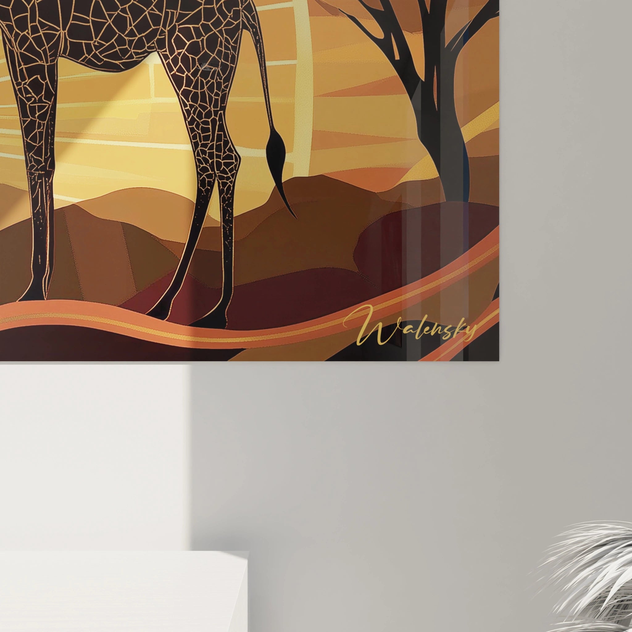 Tableau girafe moderne de Walensky, décor mural artistique avec des couleurs vives et des formes géométriques