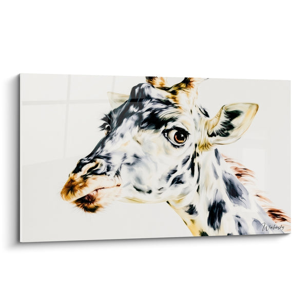 Tableau Girafe noire et blanche fond ivoire - Regard suspendu - Edition Girafe