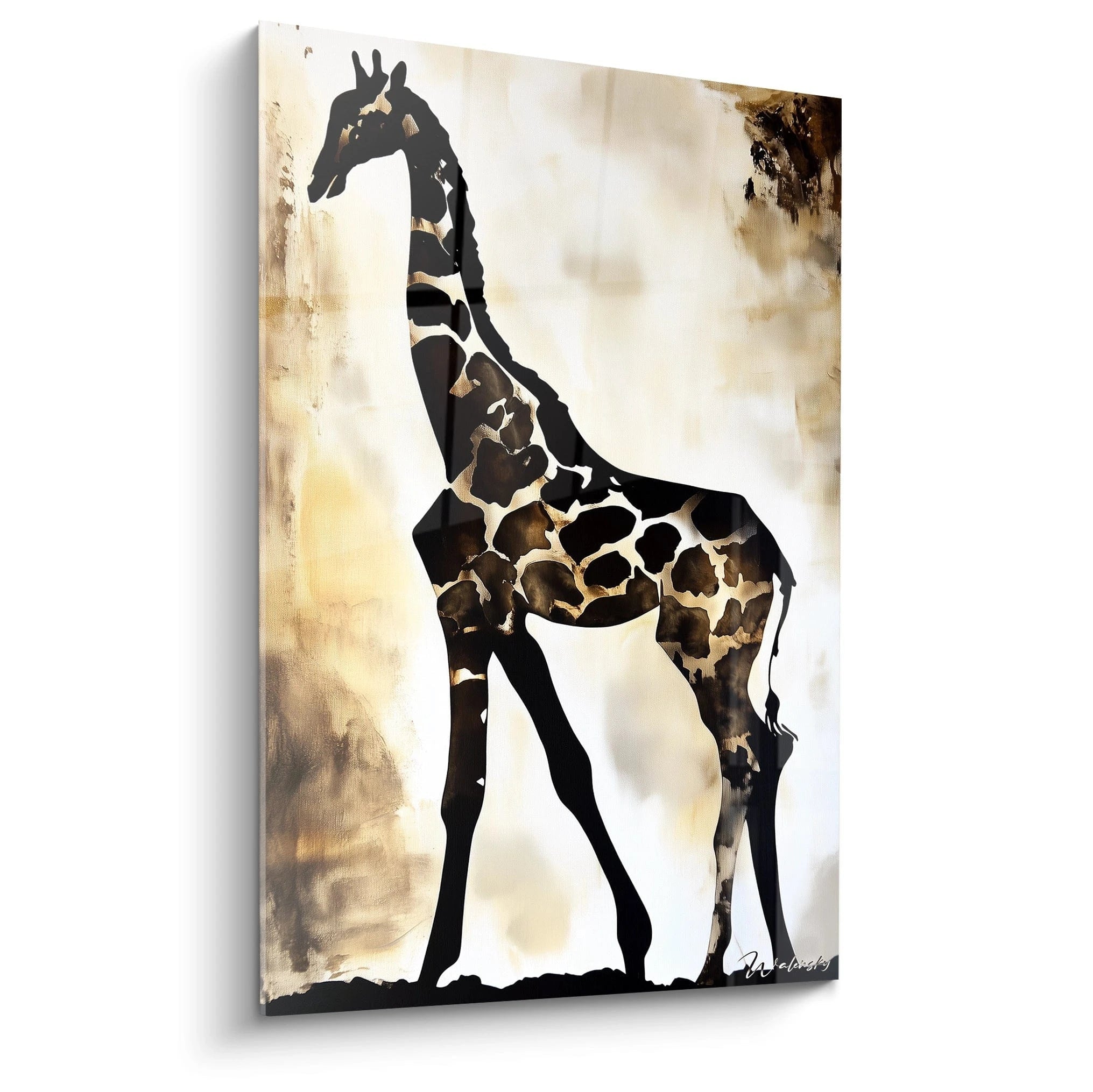 Tableau girafe artistique de Walensky avec silhouette élégante sur fond abstrait doré