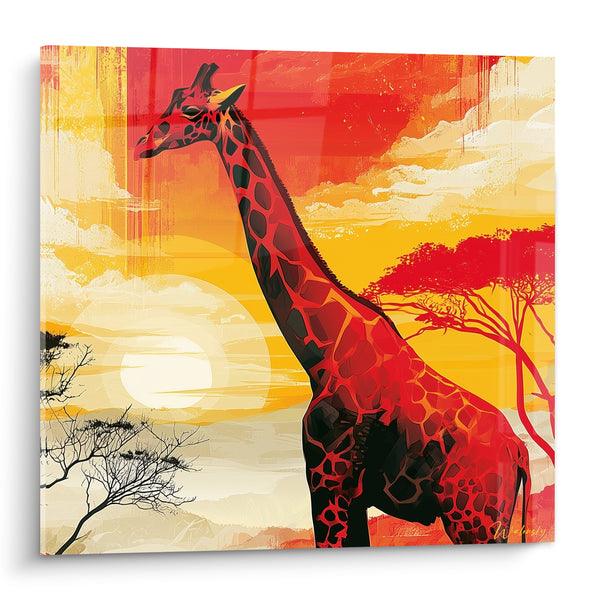 Tableau Girafe rouge et orange au coucher de soleil - Veille au crépuscule - Edition Girafe