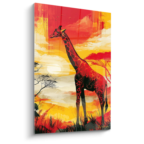 Tableau Girafe rouge et jaune sous un soleil éclatant - Embrasement du crépuscule - Edition Girafe