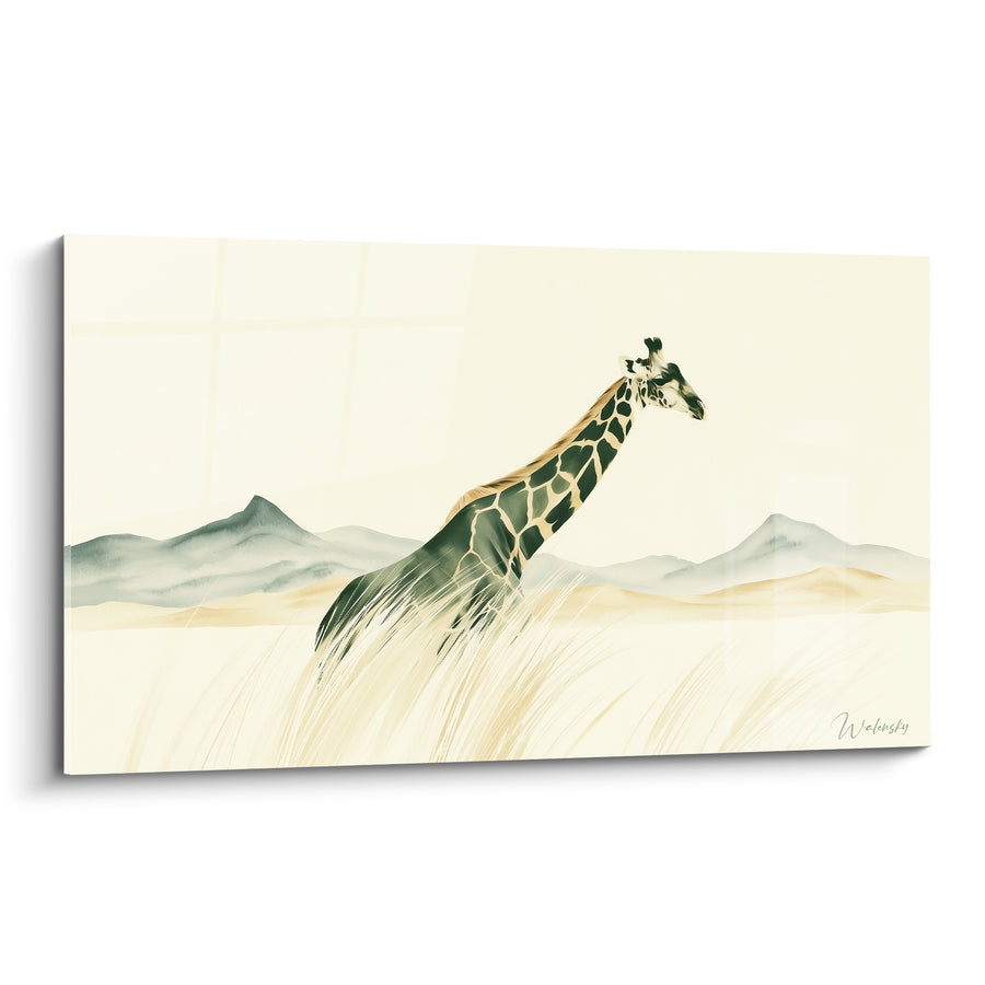 Tableau Girafe émergeant des hautes herbes dorées - Traversée silencieuse - Edition Girafe