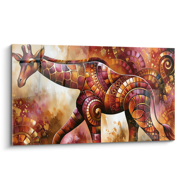 Tableau Girafe ornementale aux motifs bordeaux et dorés - Rêverie africaine - Edition Girafe