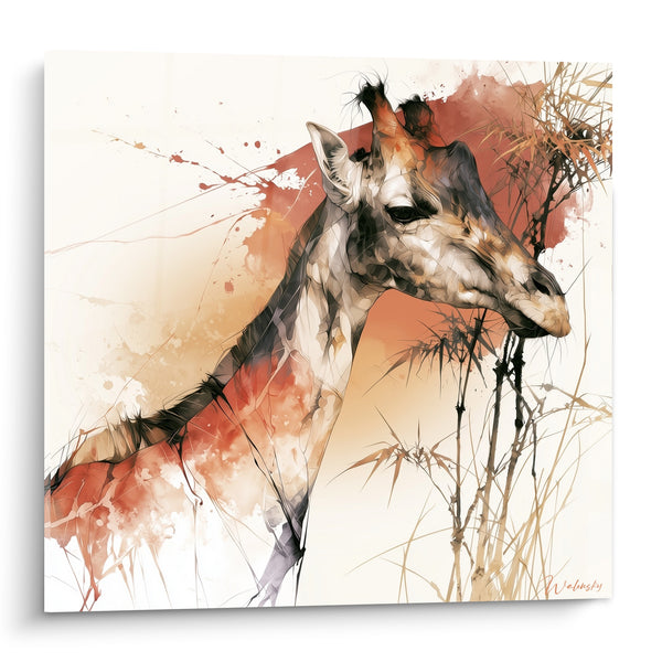 Tableau Girafe rouille et crème aux herbes sèches - Éclaboussure aquarelle vaporeuse - Edition Girafe