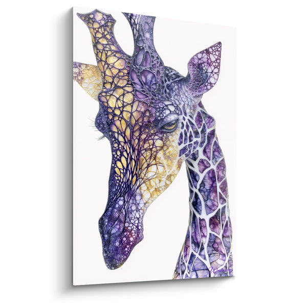 Tableau Girafe violette et dorée aux motifs cellulaires - Songe minéral - Edition Girafe