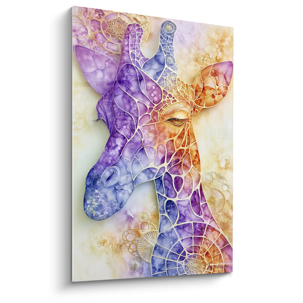 Tableau Girafe violette et dorée aux motifs mosaïqués - Songe mosaïqué - Edition Girafe
