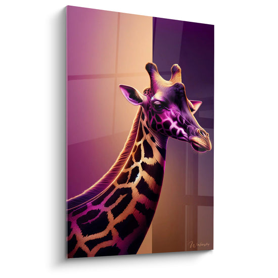 Tableau Girafe violette aux motifs dorés géométriques - Rêverie nocturne - Edition Girafe