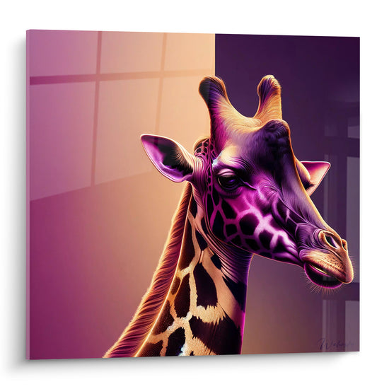 Tableau Girafe violette aux reflets dorés - Lumière du crépuscule - Edition Girafe