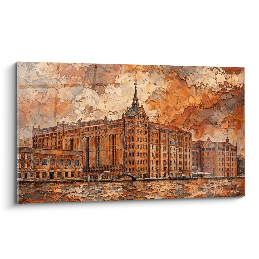 Venetian Palace Painting in Ochre and Copper Tones - Memory of Time - Giudecca Edition Venice Italy