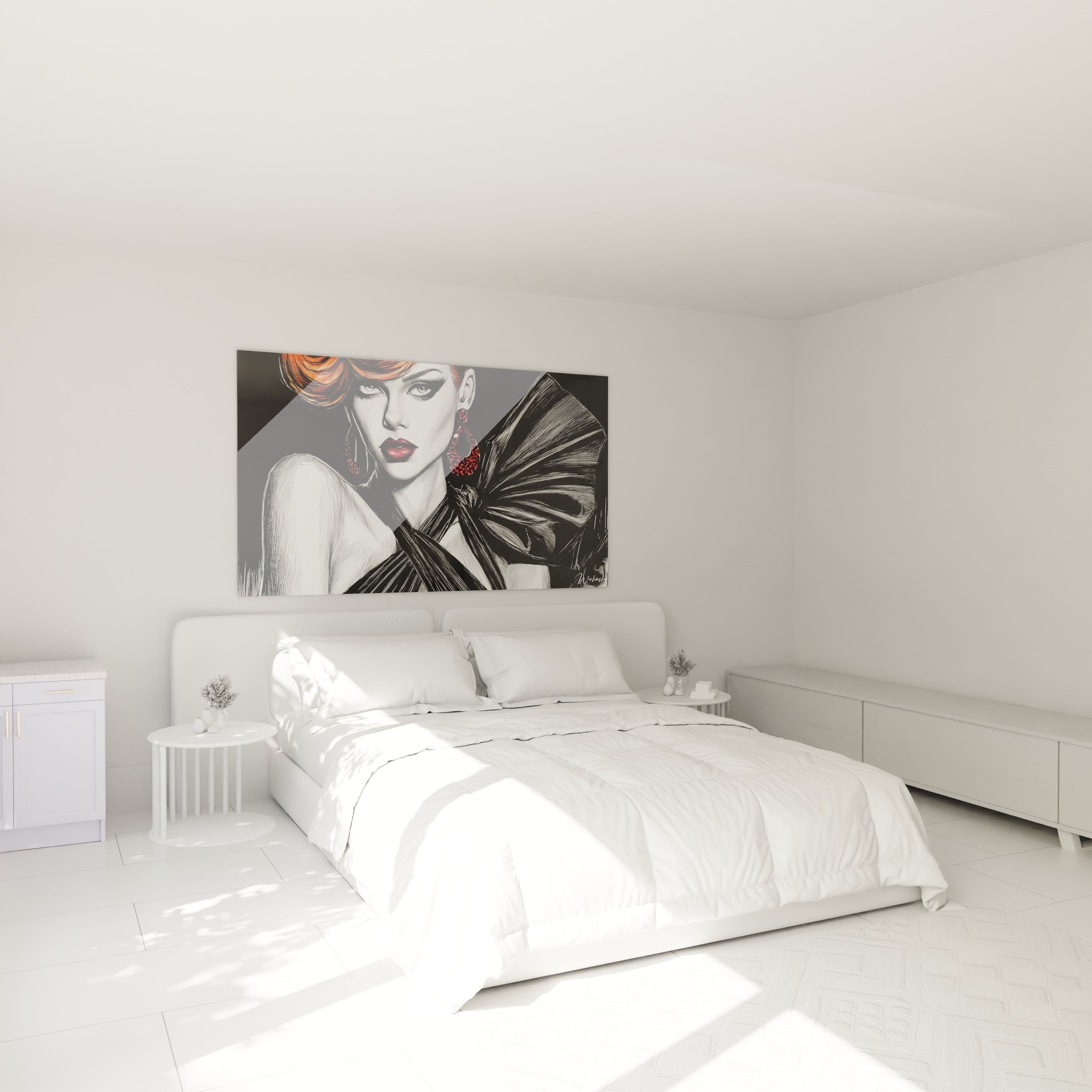 Tableau glamour noir et rouge avec une illustration élégante pour décorer votre chambre moderne