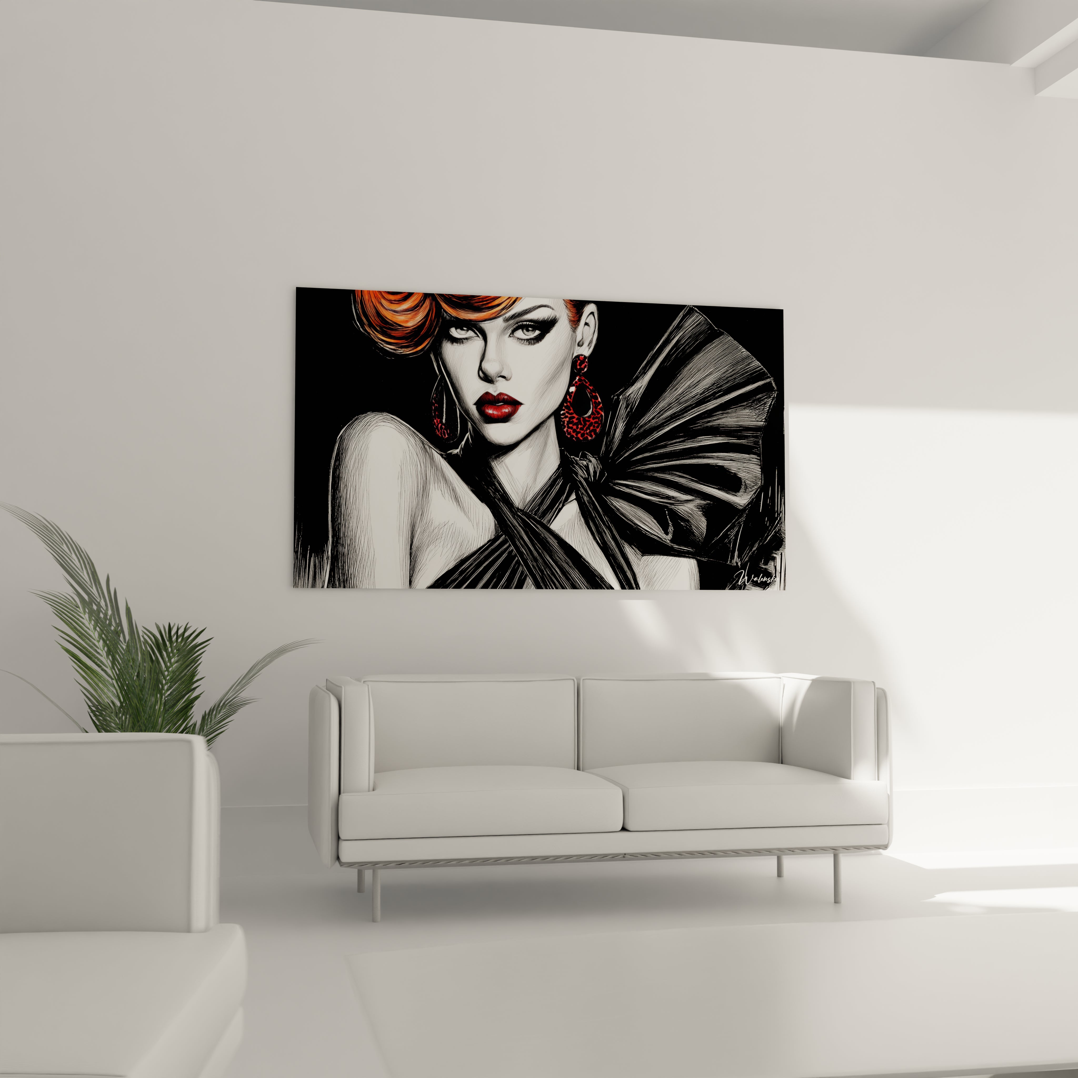 Tableau glamour noir et rouge de Walensky représentant une femme séduisante avec un style moderne