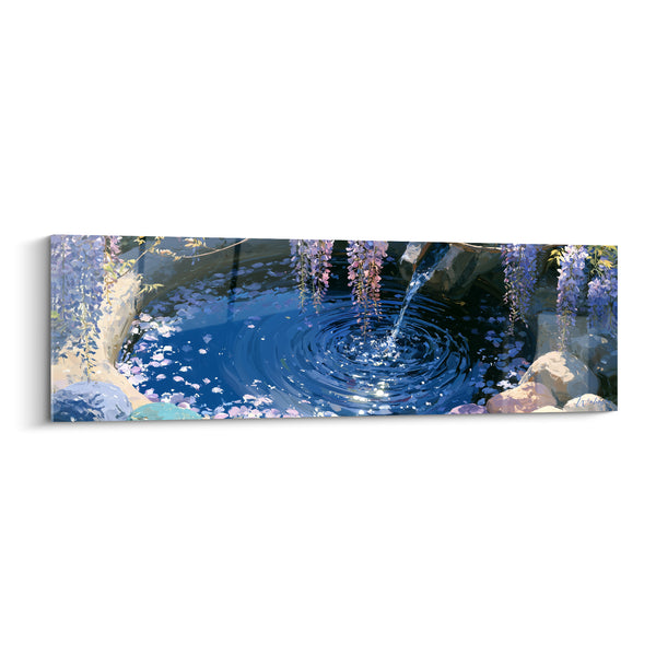 Tableau Bassin bleu et mauve aux grappes tombantes - Source secrète du jardin - Edition Glycine