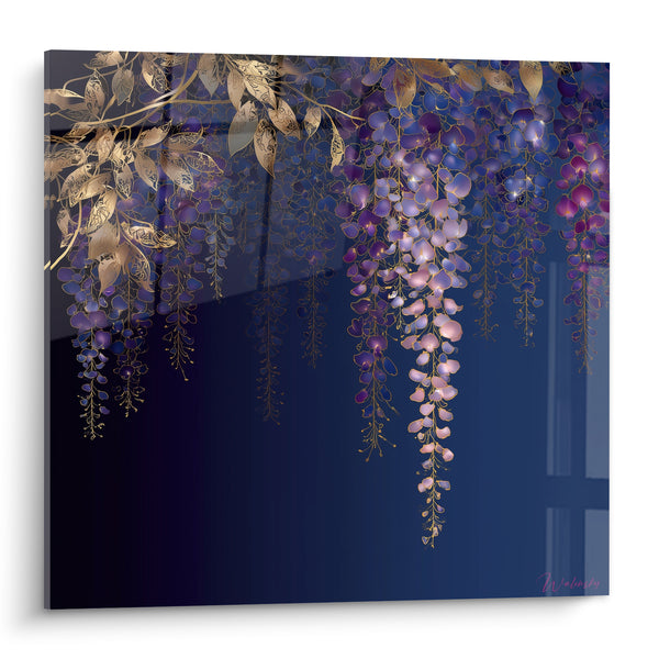 Tableau Glycine bleu marine et doré nocturne - Jardin nocturne - Edition Glycine