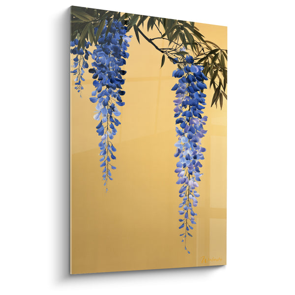 Tableau Glycine bleue sur fond doré - Chute de pétales - Edition Glycine