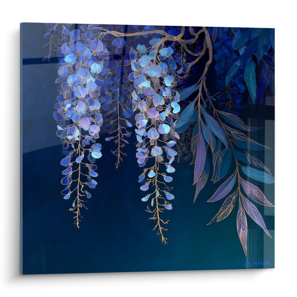 Tableau Grappes fleuries bleu marine et doré - Nuit fleurie - Edition Glycine