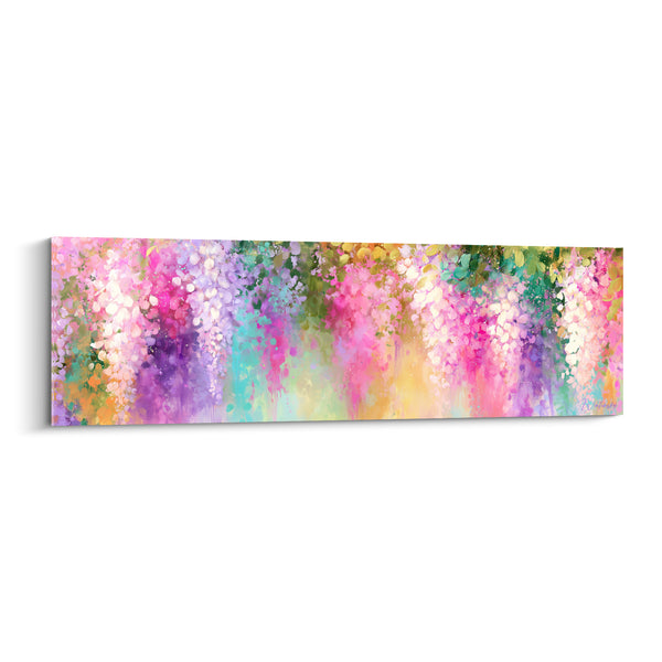 Tableau Grappes fuchsia et turquoise aux coulures lumineuses - Palette arc-en-ciel - Edition Glycine