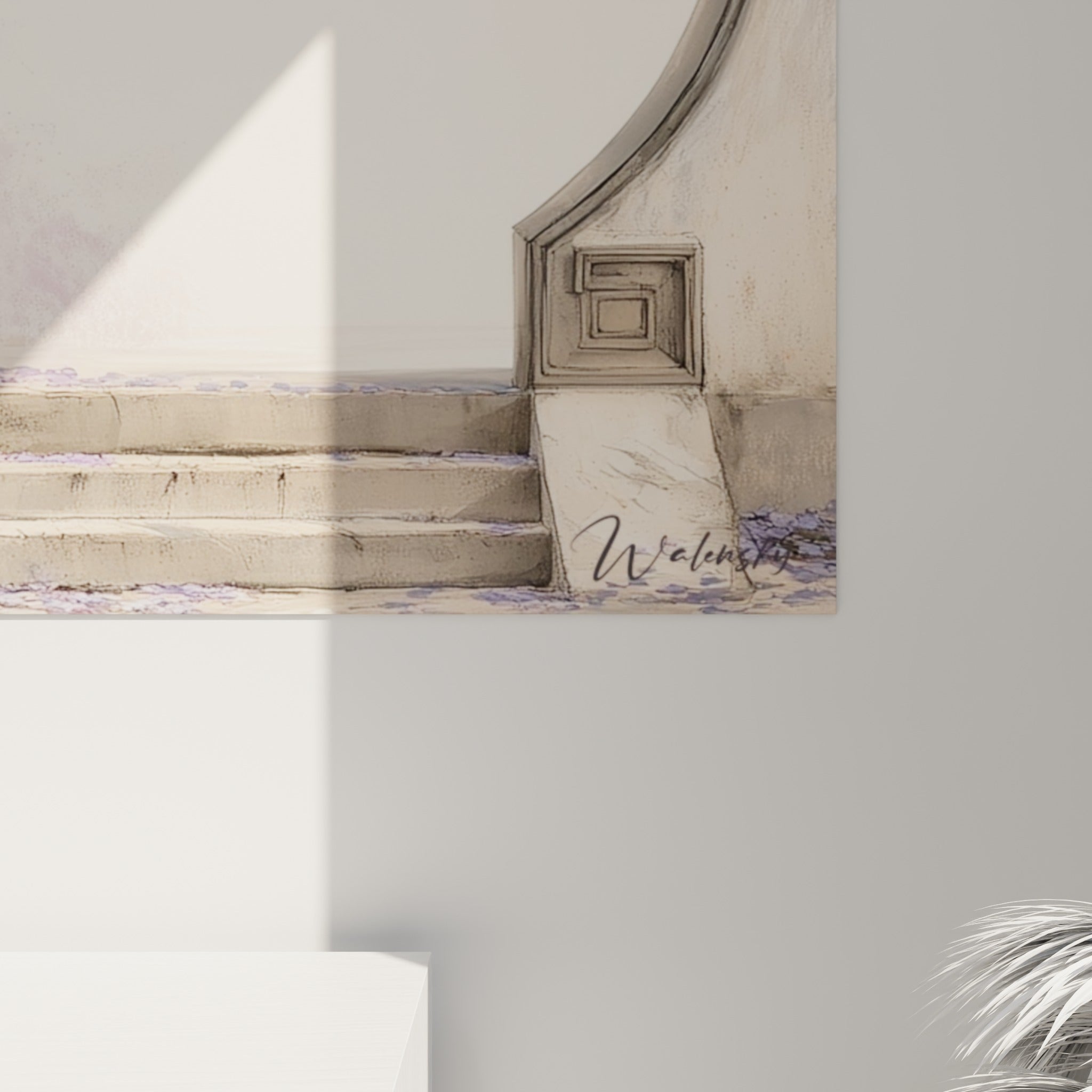 Détail des pétales mauves et gris de la glycine, grain fin et coulures délicates de la peinture